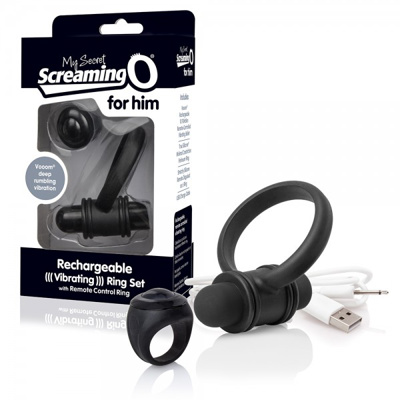 Screaming O - Rechargeable Vibrating Ring Set - Black