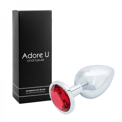 Anal Luxure - Silver Butt Plug - Red - Large