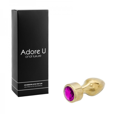 Anal Luxure - Gold Butt Plug - Purple - Medium *Final Sale*