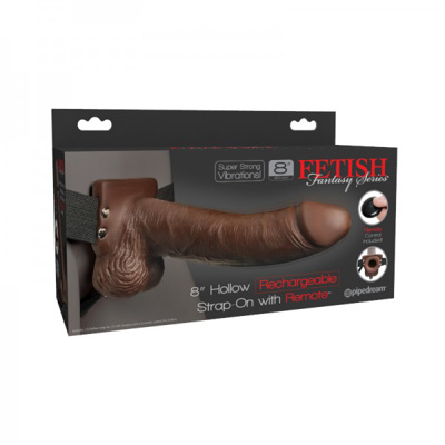 Fetish Fantasy - 8in Hollow Rechargeable Strap-On Remote - Brown