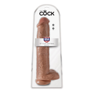 King Cock - Dildo 15 inches With Balls - Tan