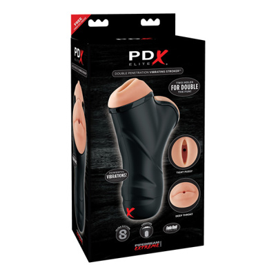 PDX - Double Penetration Vibrating Stroker - Black