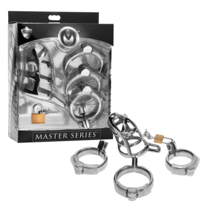 Master Series - Detained - Stainless Steel Locking Chastity Cage
